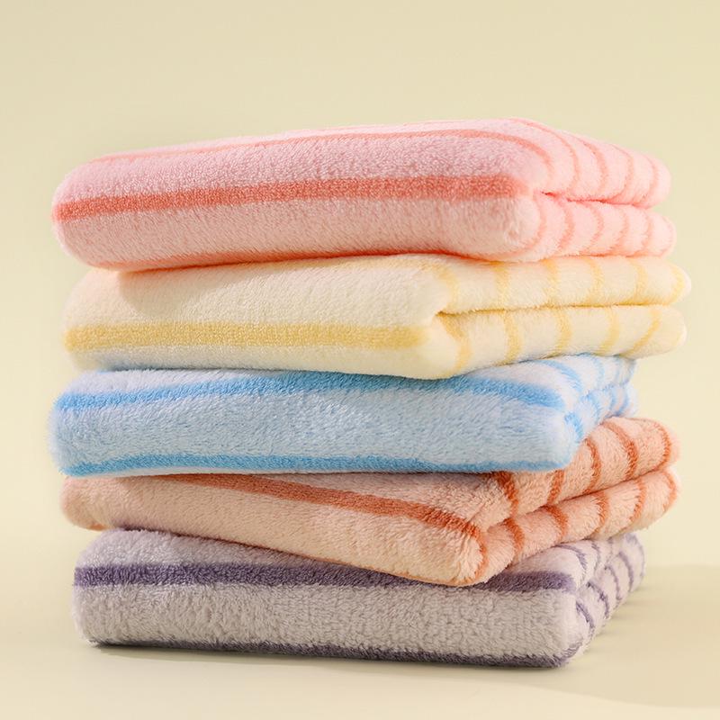 Coral Velvet Five-Piece Absorbent Towel Set - Wide Stripe, Gift-Ready