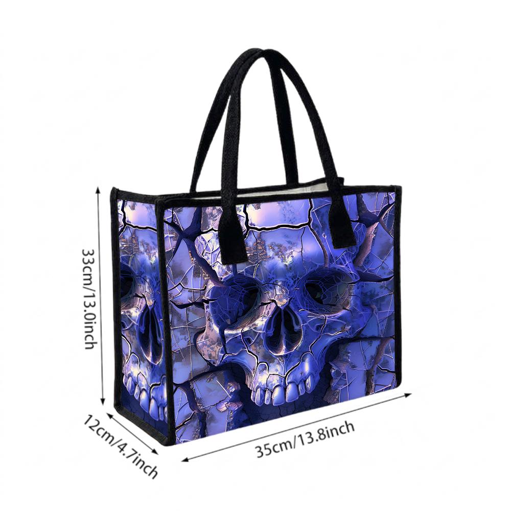 Cool Purple Skull Print Tote Bag Fashion Large Capacity Casual Daily Shoulder Handbag for Street Wear