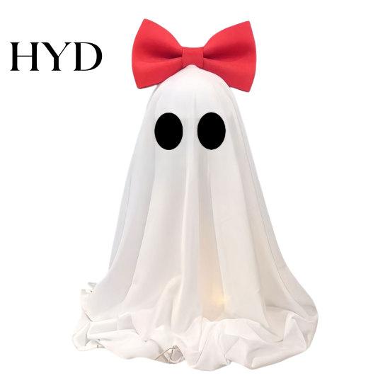 Living Room Halloween Decor LED Ghost Decoration, Pink Bow Tabletop Ornament, Soft With Warm Lights Fabric Haunted House with Glow for Home Round Eyes