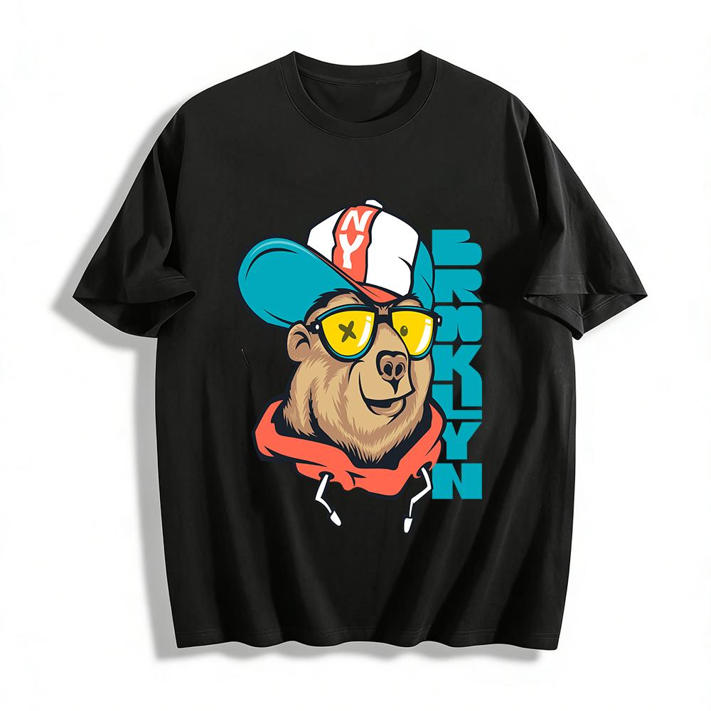 

Brooklyn NY Cool Bear Graphic Casual Streetwear Short Sleeve Top Pure cotton T-shirt 6XL