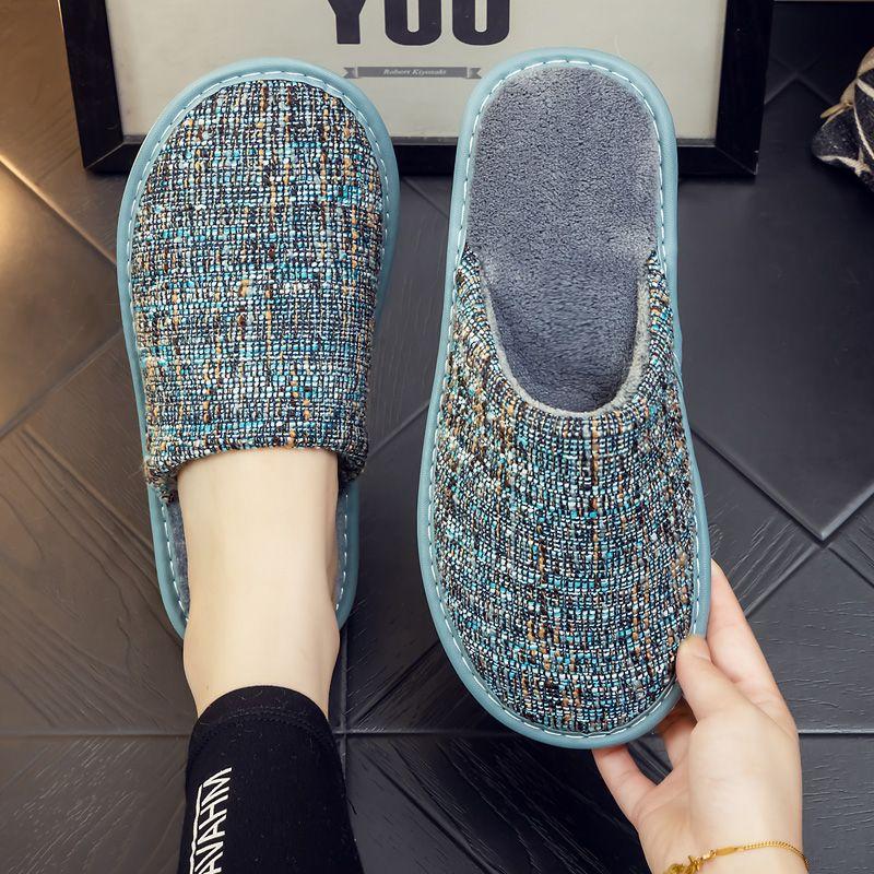 

Linen surface breathable autumn and winter velvet warm men and women couples elderly home cotton slippers indoor thick bottom non-slip No. 25, 35-36 yards, positive code