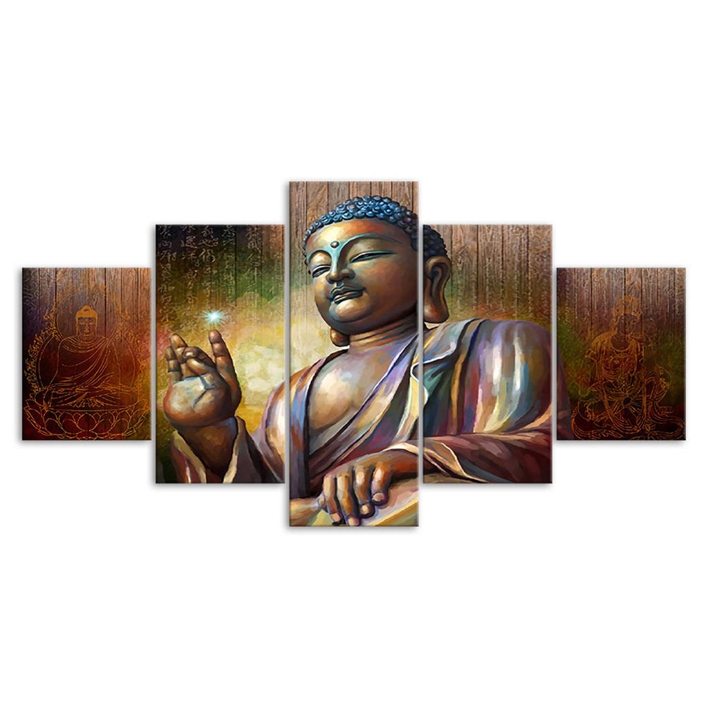 Buddha Mindfulness Meditation 5 Piece Five Panel Wall Canvas Print Modern Art Poster Picture Home Decor Gift For Him Her