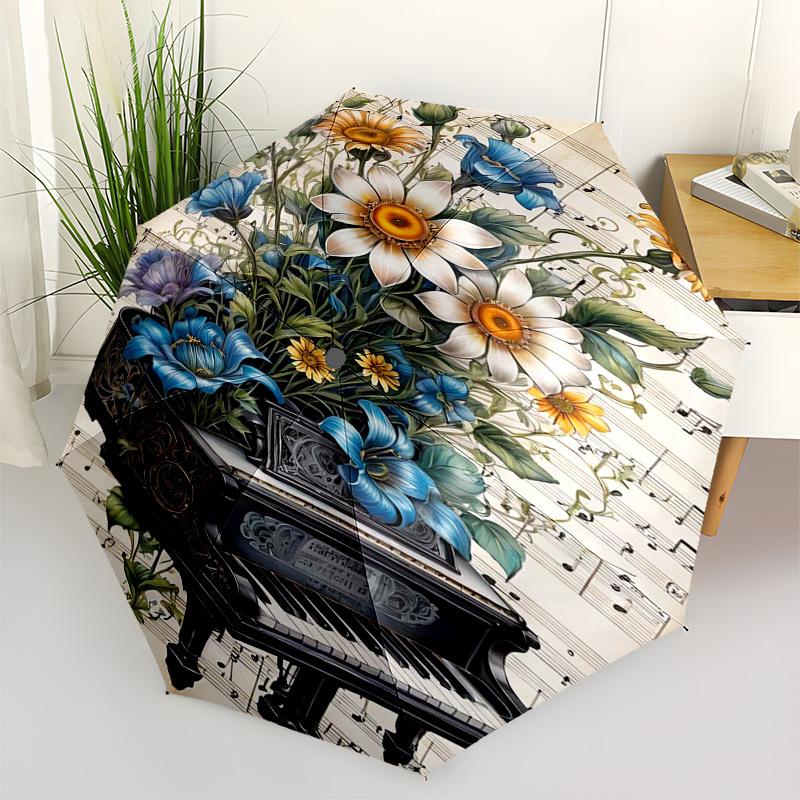 1pc Floral Piano Music Notes Artwork Umbrella with Plastic Handle,Suitable for All Seasons Home Travel Outdoor Umbrellaptys31027