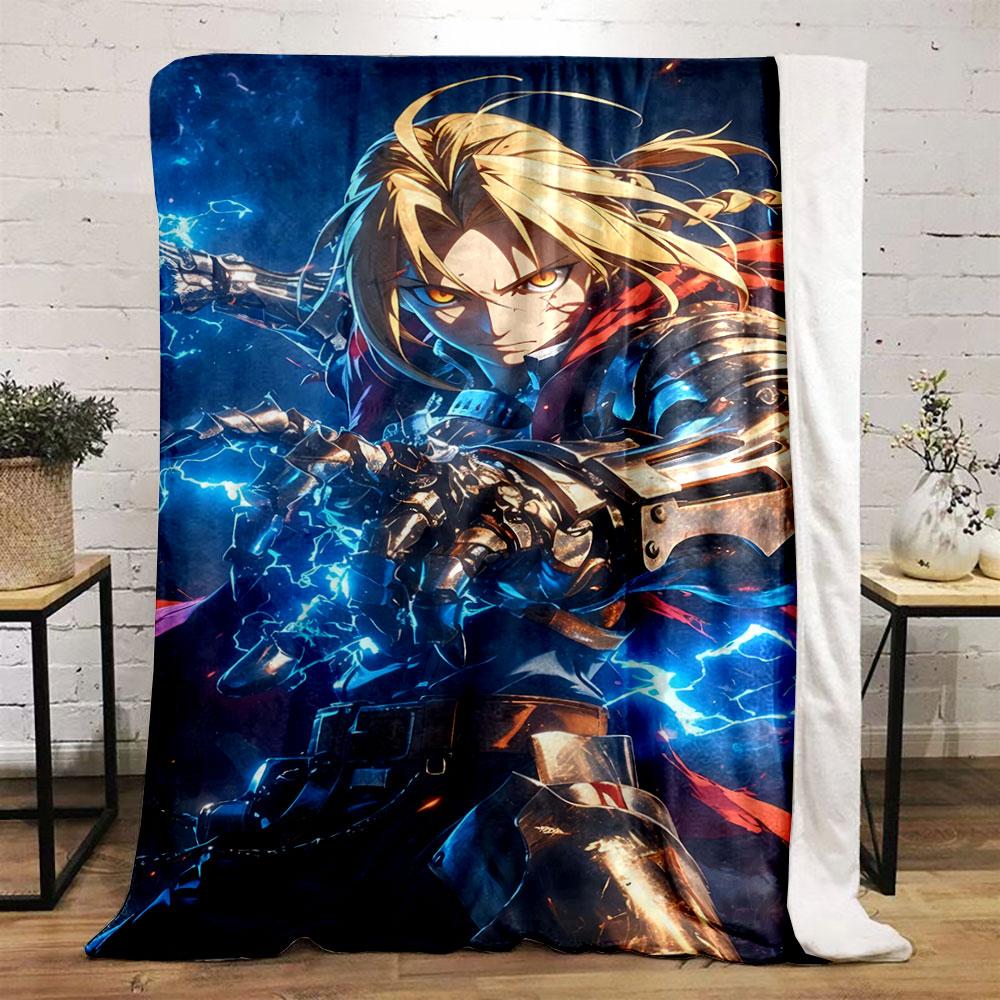 Blonde-haired Figure with Metallic Arm Emitting Bright Electric Sparks. for All Seasons Blanket Lunch Break Throw Gift