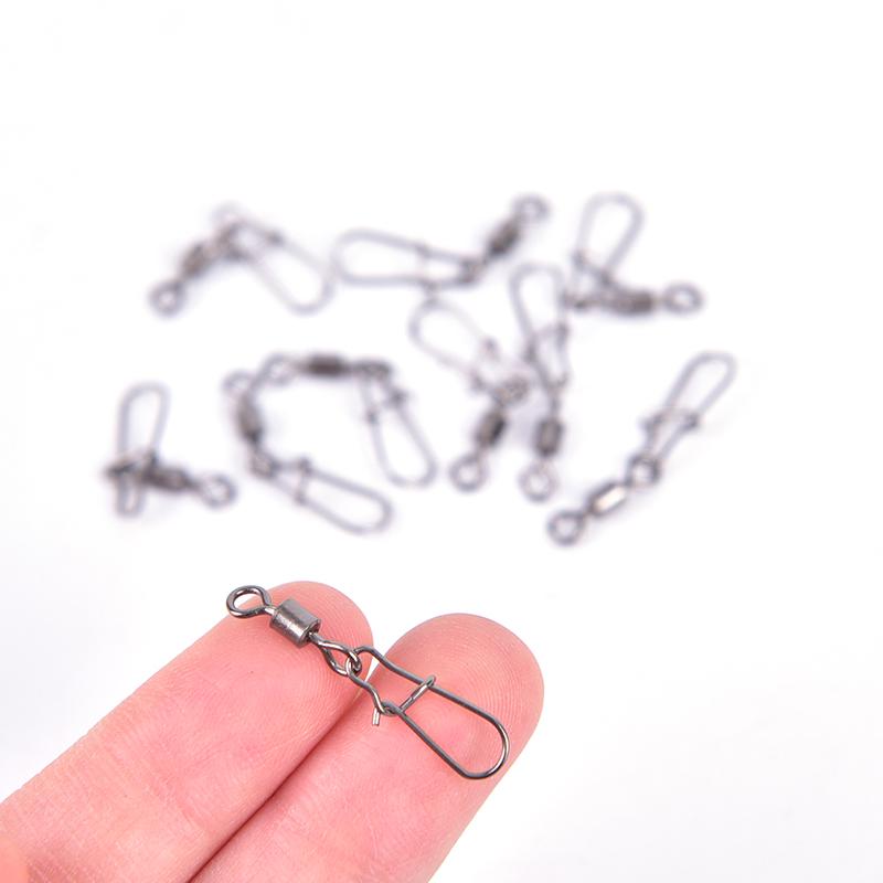 10Pcs Rolling Barrel Swivel With Snap Fishhook Lure Connector Fishing Tackle