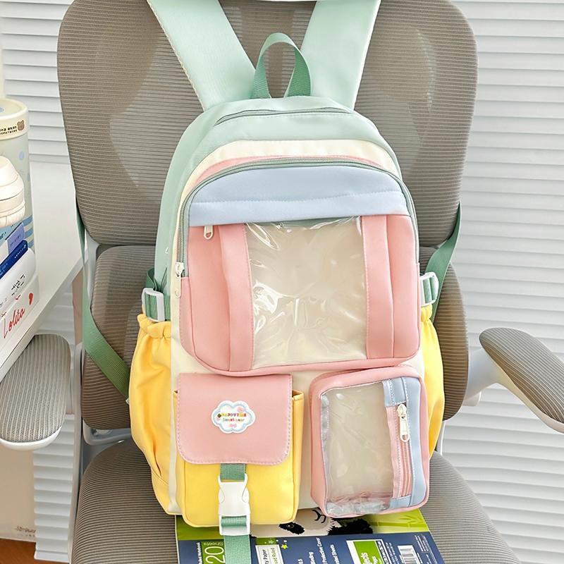 Color Block Student Schoolbag Multi-functional Large Capacity Backpack Lightweight Travel Backpack