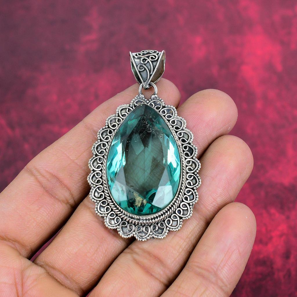 Aquamarine 925 Solid Sterling Silver Pendant, Handmade Gemstone Pendant Jewelry, Gifts For Wife Brand New Pendant