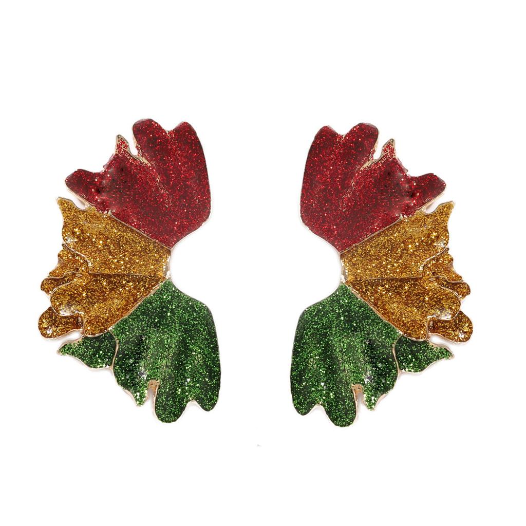 Stylish Simple Christmas Day Alloy Irregular Leaf Stud Earrings Everyday Commuter Woman