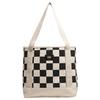 Fashionable Everyday Plaid Design Cotton Tote Bag Shopping Bag Shoulder Handbag Medium Unisex Tote Bags Black White VN000HRT3KS