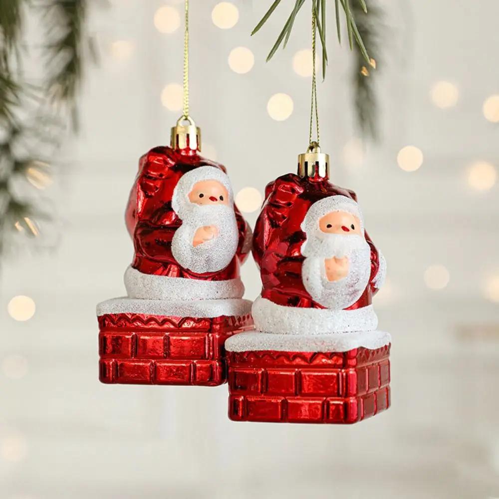 2PCS Red&white Christmas Hanging Decoration Plastic Santa Clause Christmas Tree Ornament Festival Party Supplies Xmas Baubles