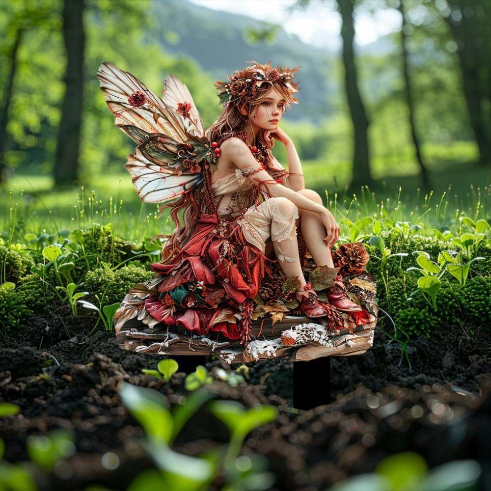 Niedliche Gartenpfahl Acryl Blumenfee Statue Skulpturen Mikro-Landschaften Gartenstecker Outdoor