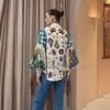 Stylish Graffiti Print Lantern Sleeve Cardigan Shirt with Lapel - European & American Design