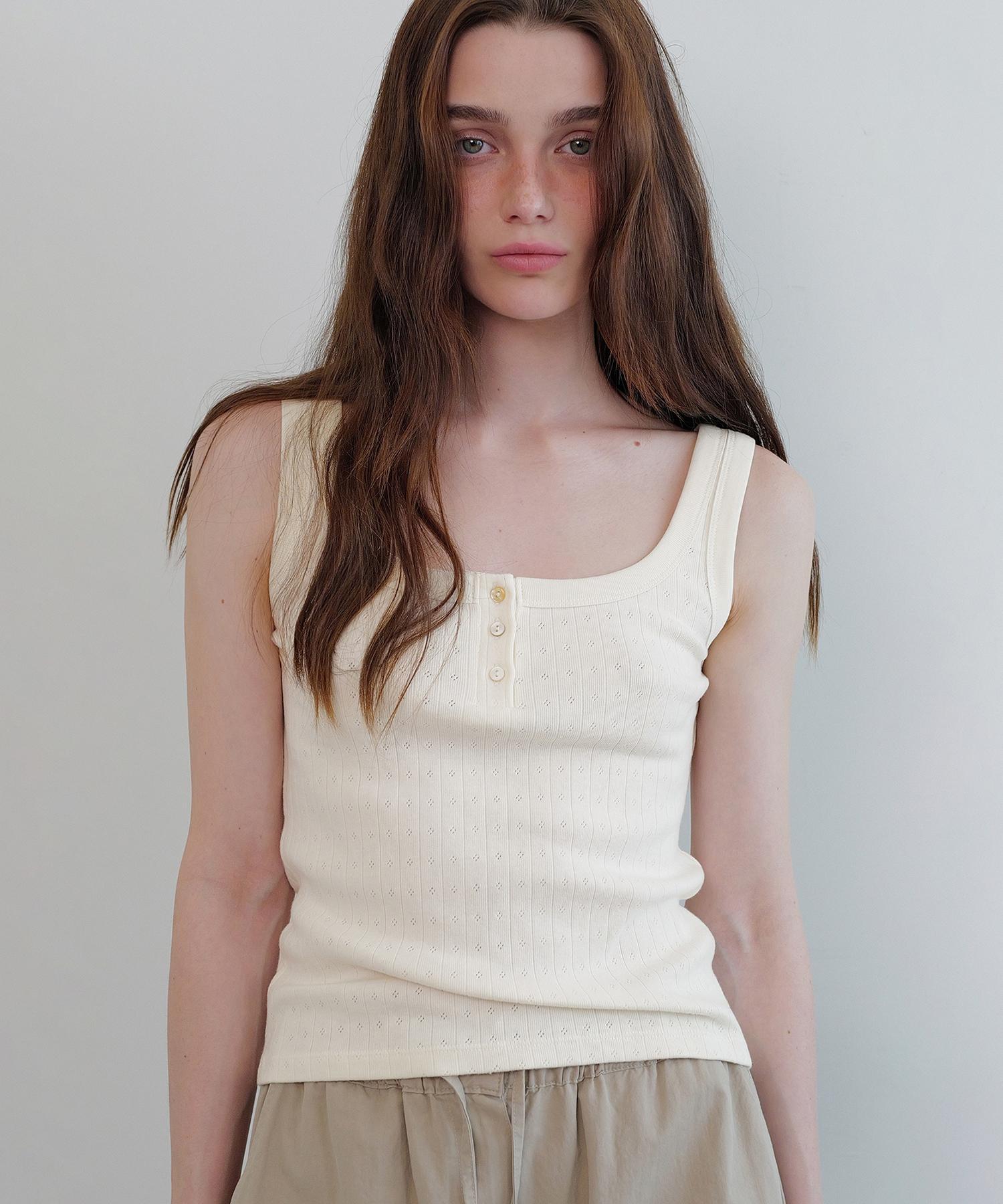 Annies Eyelet Button Sleeveless (Ivory) Ivory