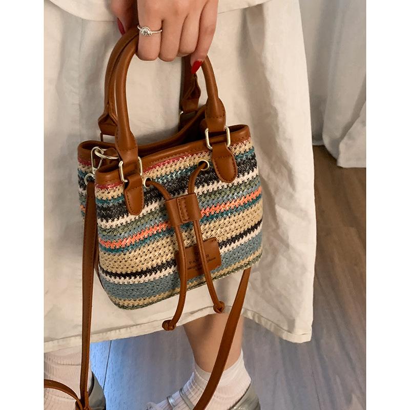 Французская портативная холщовая сумка женская сумка 2025 новая простая и универсальная на плечо, сумка-мессенджер, модная сумка-ведро