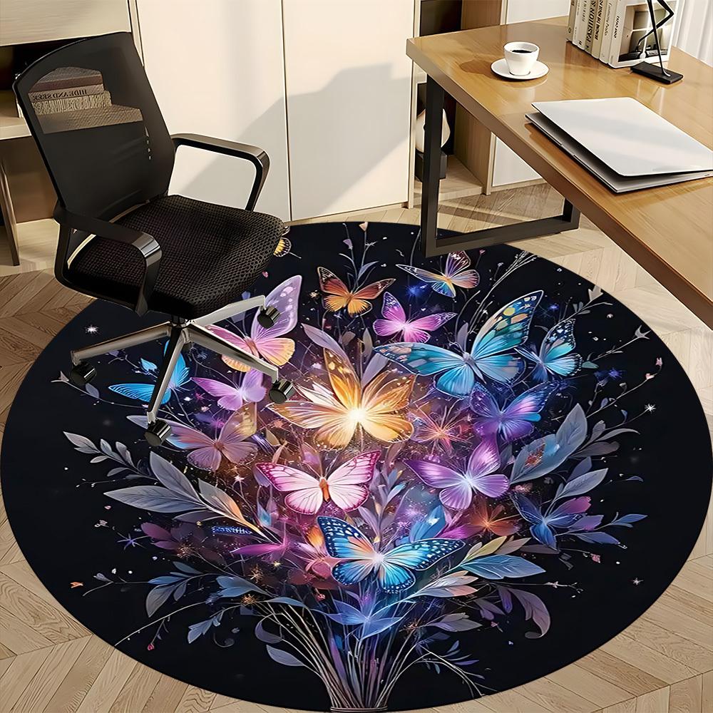 1pc Butterfly Bloom Office Round Area Rug, Mat Suitable ForOffice, Under Office Chairs Bedroom Living Room Home Decor, Room Deco