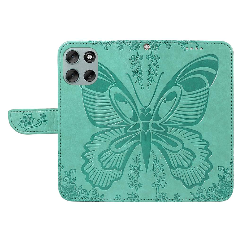 For Motorola Moto G56 5G Case Butterfly Pattern PU Leather Folio Flip Phone Cover - Green