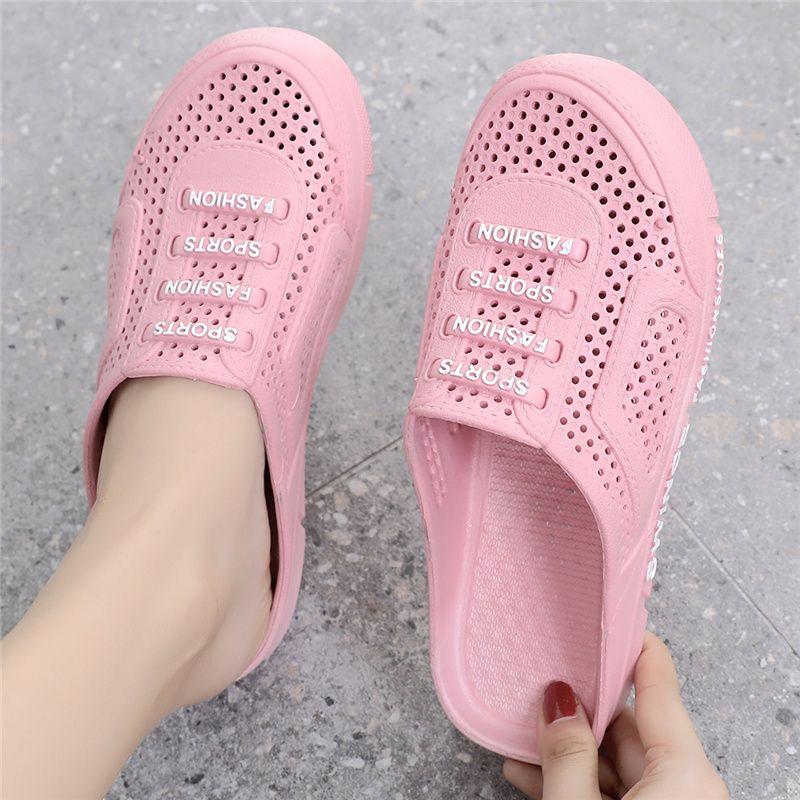 

Шлепанцы из ПВХ, женские дышащие тапочки, противоскользящие сандалии с толстой подошвой и мягкой подошвой, сандалии с закрытым носком и защитой от столкновений 39 розовый