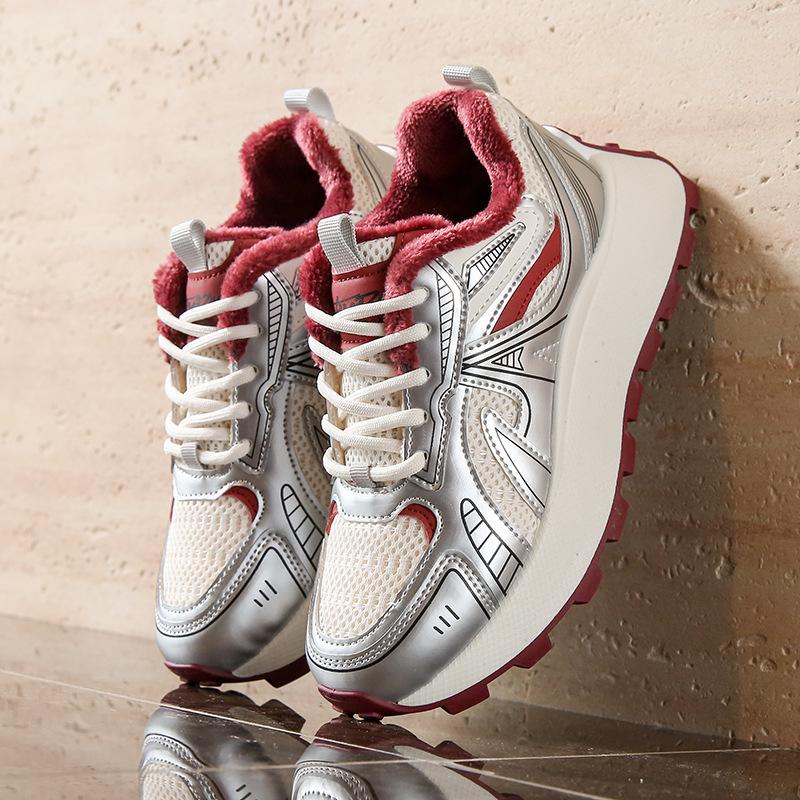 

Платформенные кожаные папины кроссовки женские осенние новые ретро повседневные туфли дизайн увеличивающие рост спортивные туфли 40 бордовый