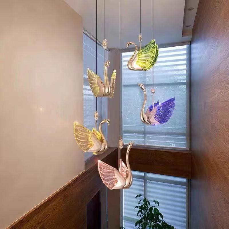 Nordic Creative Acrylic Swan LED Hanging Chandelier Study Bedroom Living Room Restaurant Pendant Lamps Bar Indoor Lighting Decor