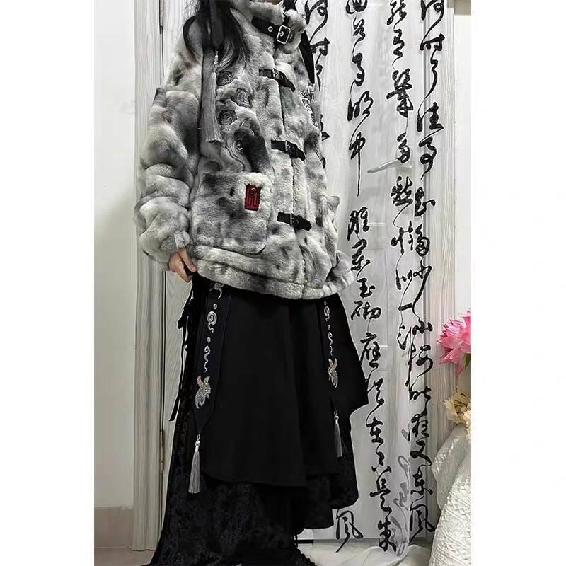 Dark Style Sheyin Faux Rabbit Fur Coat - Quirky Embroidered Stand-Up Collar for Autumn/Winter