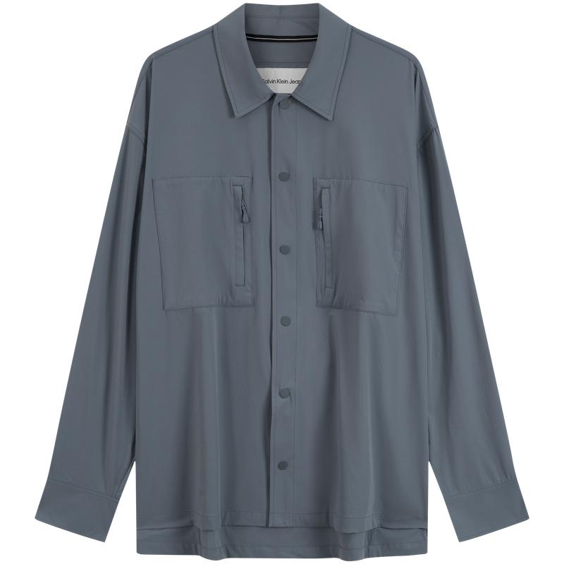 

Calvin Klein Casual Commuting Minimalist Polo Collar Long Sleeve Shirt Men shirts Cloud-Gray J322946 L