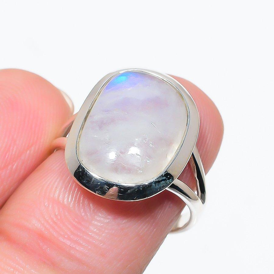 Natural Rainbow Moonstone Gemstone 925 Solid Sterling Silver Gift Ring S.8 n0I69