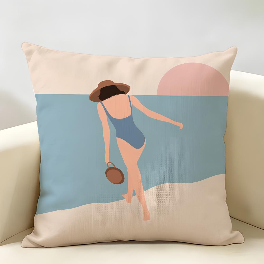 Summer Surfing Ins Art Cushion Cover Natural Linen Organic Fabric DoubleSided Printing Room Sofa Decor Pillow Case