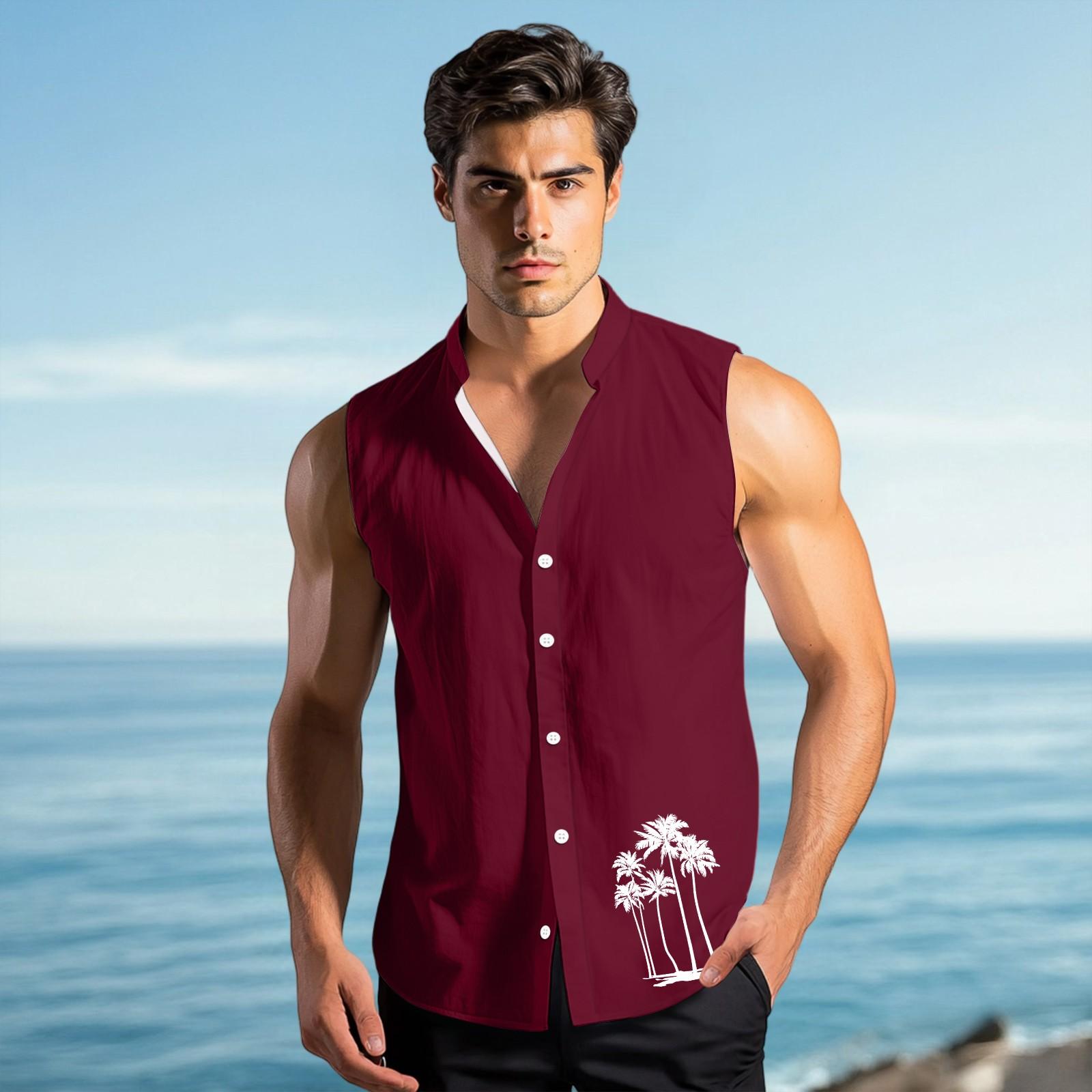 

Мужская модная рубашка без рукавов с лацканами на пуговицах и жилеткой XXXL винный