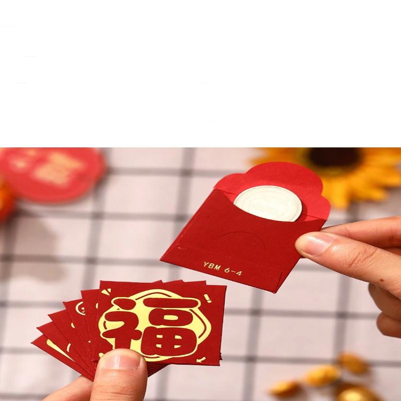 6Pcs New Year Packet Mini Coin Money Pockets Best Wishes Pattern Luck Money Bag Small Size Red Pocket Wedding Birthday