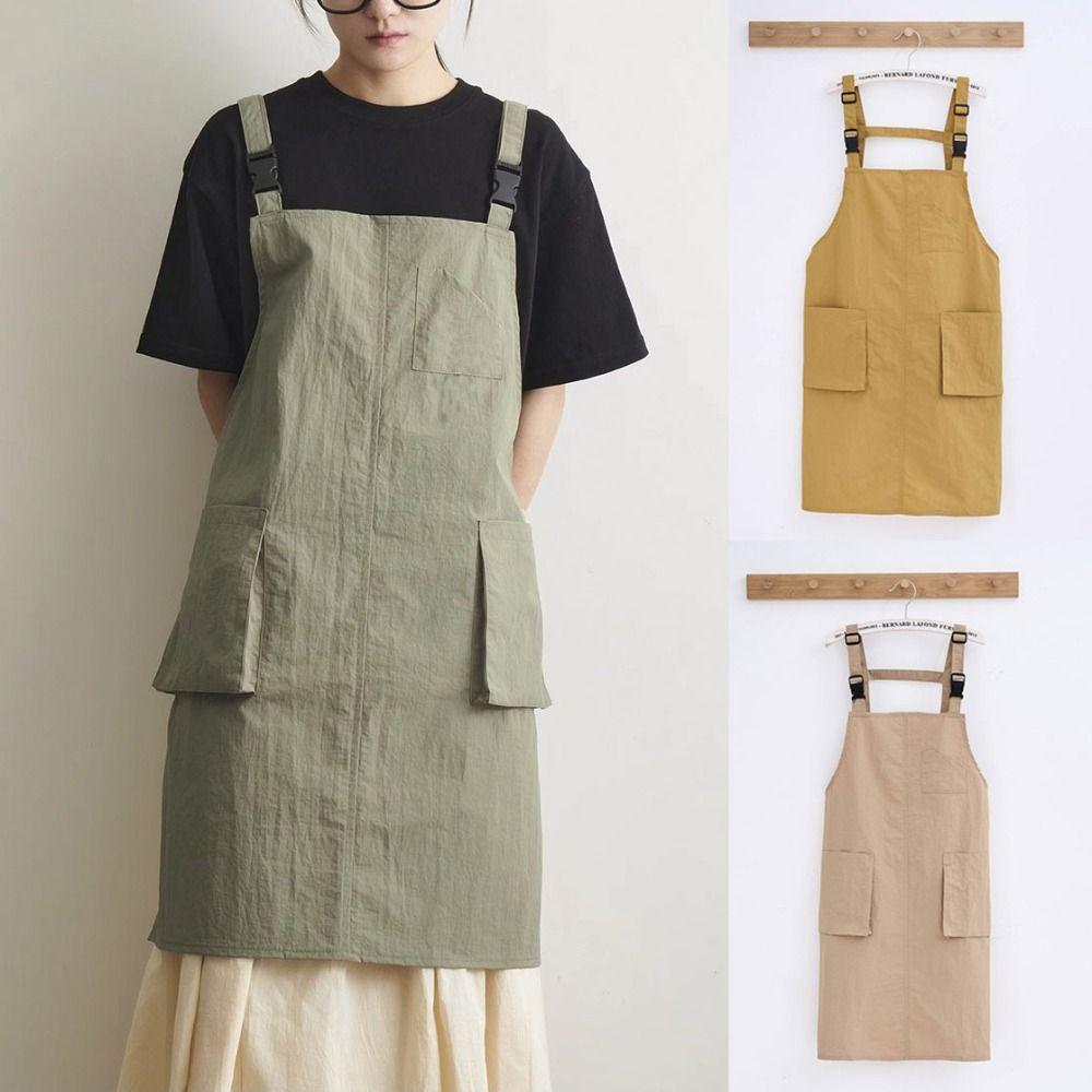 Fashion polyester Work Apron Waterproof Anti-fouling Japanese Apron with Pockets Oil-proof Kitchen Apron Unisex