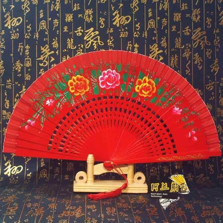 Double-Sided Easy-Open Folding Fan, Group Performance Fan, Retro Fan for Show, Dancing, Bright Red Model Dance Fan, Chinese Style