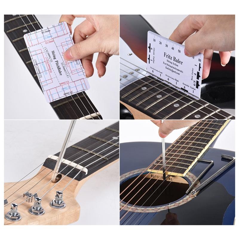 Guitar Tool Kit Repairing Maintenance Tool String Organizer String Action Ruler Gauge Measuring Tool Hex Wrench Cleaning