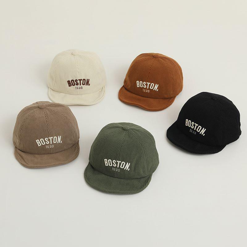 Solid Color Letter Baby Baseball Cap Winter Warm Corduroy Kids Peaked Hat Korean Soft Brim Adjustable Toddler Boy Girl Sun Hats