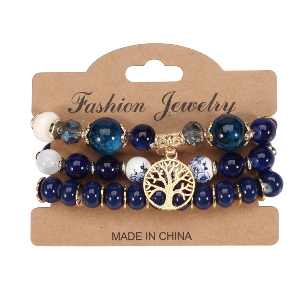 

Браслет с фарфоровым узором «Древо жизни» 2022 года с сине-белыми стеклянными бусинами