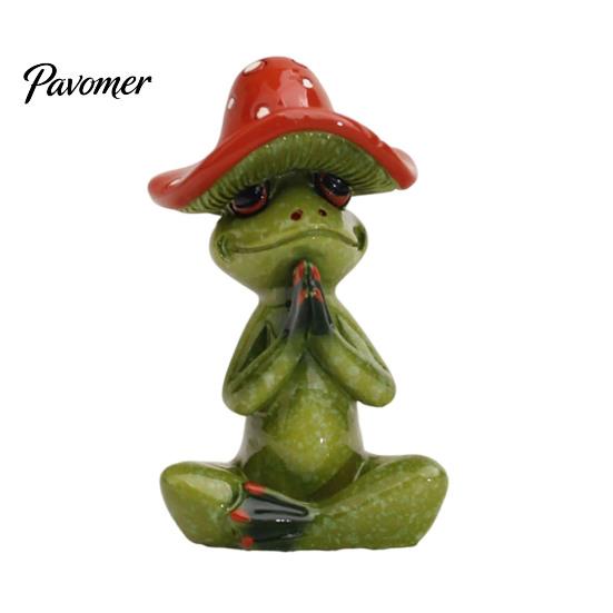 Vielseitige Tischdekorationen Yoga-Pilz Frosch Figur, Kreative Harzstatue, Niedliche Sitzende Tierfiguren Grünes Ornament für Zuhause Büro