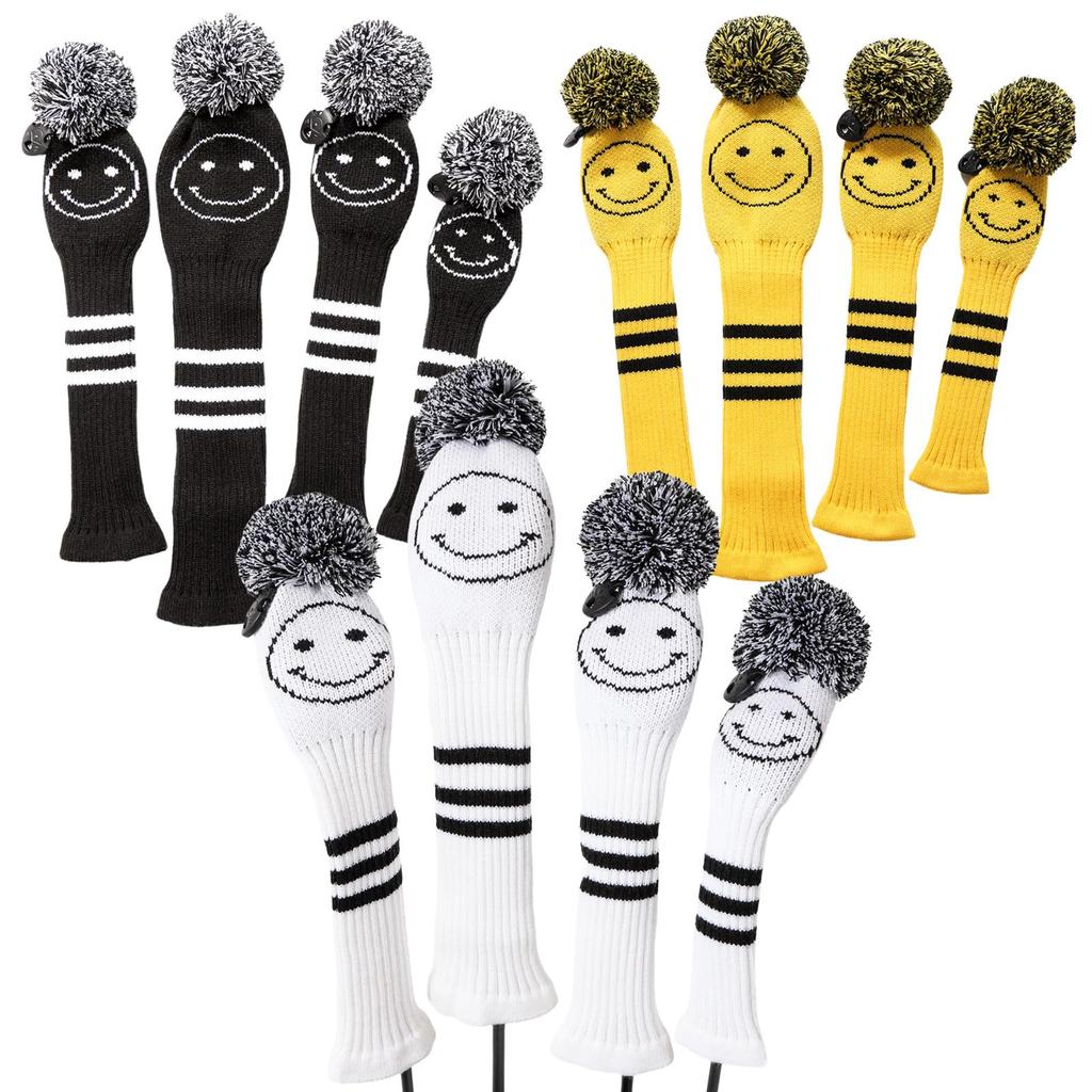 Knit Golf Headcover Smile Covers 4-Piece Set, (Yellow)