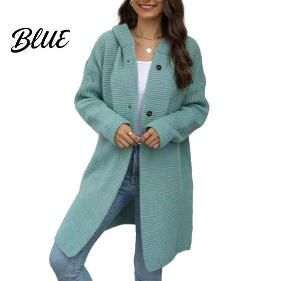 Single-breasted Sweater Cardigan Women Autumn Winter Hooded Long Sleeve Coat Loose Fit Solid Color Single Breasted Mid-length Outwear