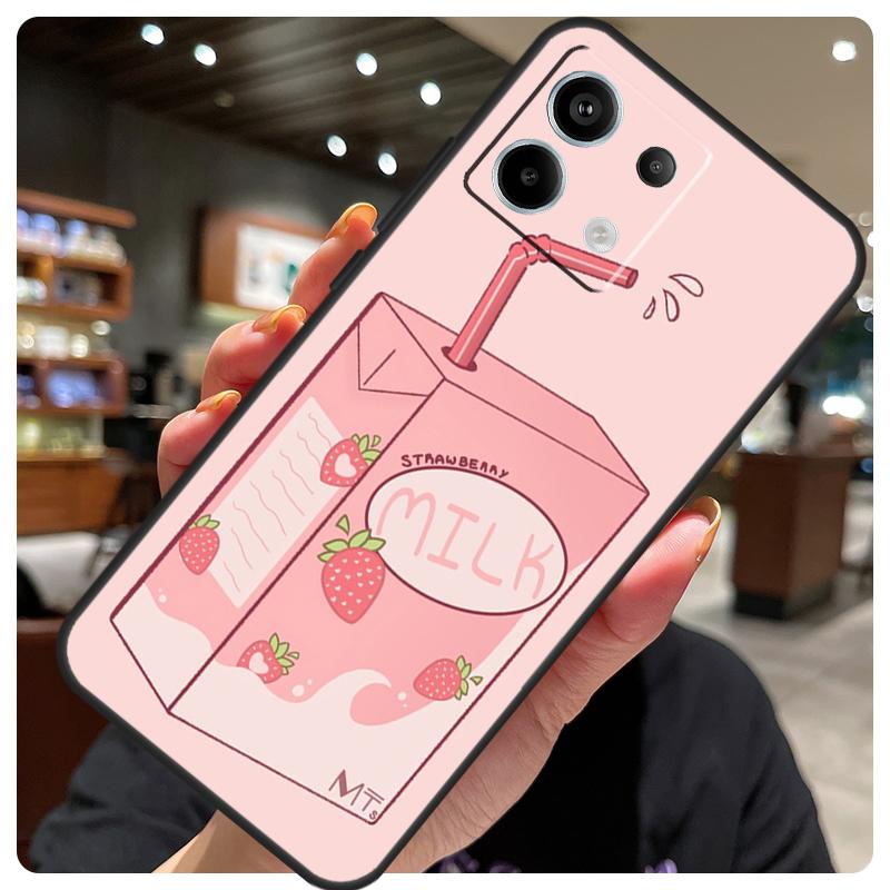 Cute Strawberry Milk Box Case For Xiaomi Redmi Note 14 10 11 12 13 15 Pro Plus Cover For Redmi 15 15C 14C 10C 12C 13C