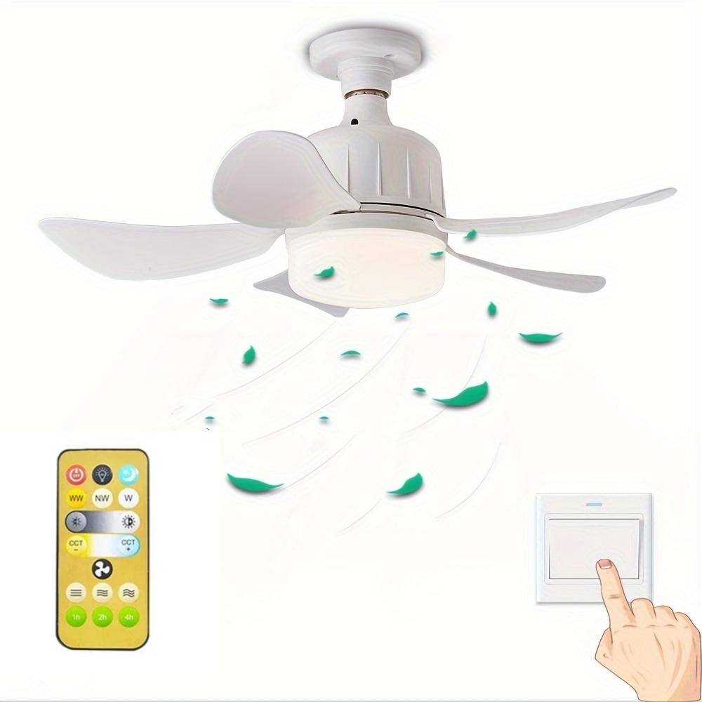 Socket Fan Lamp E27 Base Wireless Remote Control LED Bulb Ceiling Fan Replacement for Bedroom Living Room Kitchen Balcony