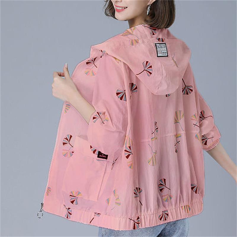 Summer Women Sun Protection  Jacket  Fashion  Middle-Aged Mother Casual Loose Hooded Thin Windbreaker  Jacket