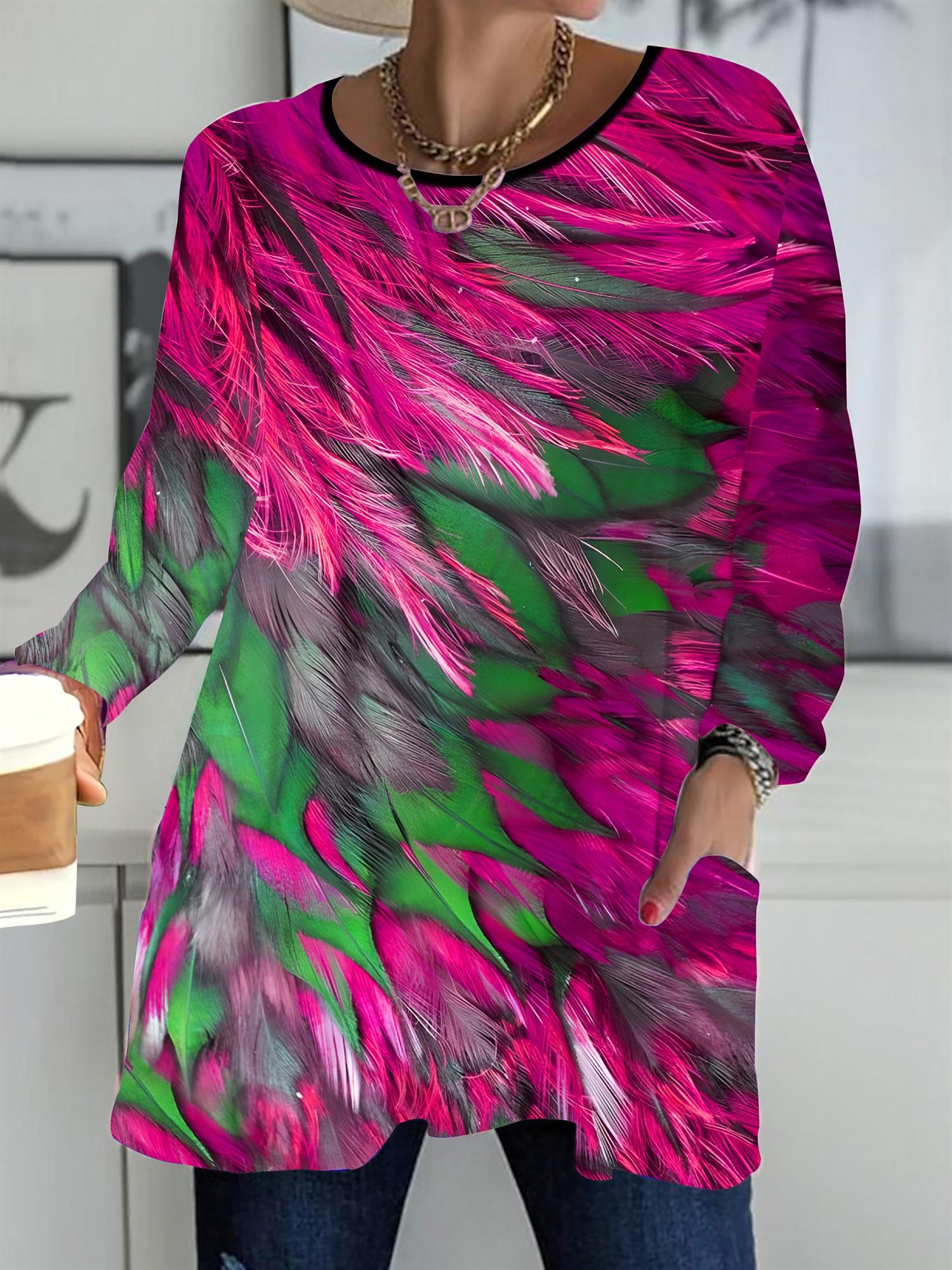 

Осень-Зима 2025 Новые Женские Топы Большого Размера, Модные Футболки с 3D-принтом цветов, с Круглым Вырезом и Длинным Рукавом 6XL розовый