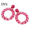 Easy Wear Earlobe Friendly 1 Pair Boho Raffia Circle Earrings for Women, Summer Handmade Large Straw Rattan Round Drop Dangle Earrings, Statement