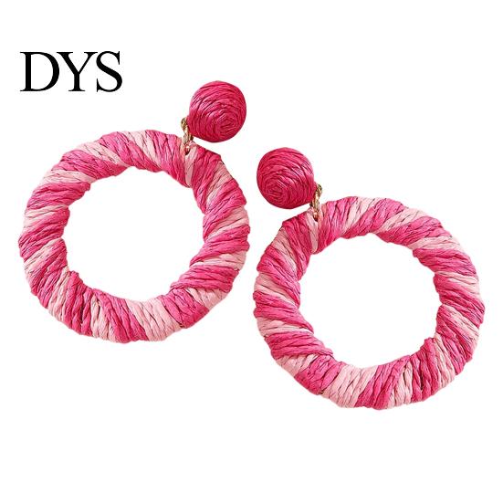 Easy Wear Earlobe Friendly 1 Pair Boho Raffia Circle Earrings for Women, Summer Handmade Large Straw Rattan Round Drop Dangle Earrings, Statement