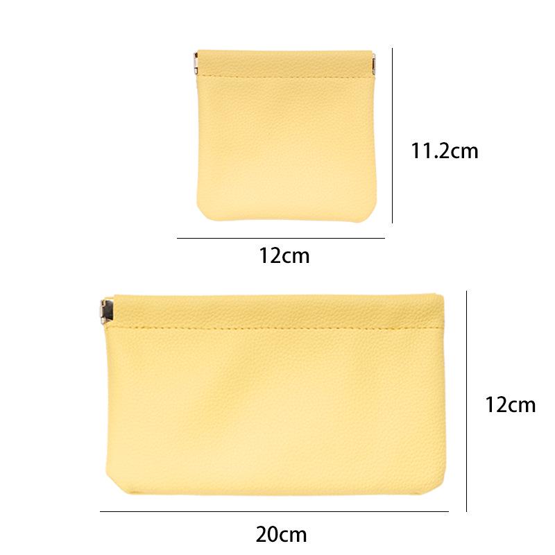 Women's Simple Solid Color Lychee Pattern Snap-Closure Coin Purse & Lipstick Bag