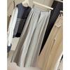 Spring high-end cotton linen draped gray suit slacks women's new elastic waist wide-leg versatile straight-leg pants