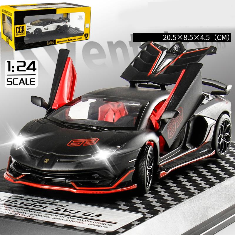 1/24 skala Lambo Aventador SVJ63 odlany model samochodu zabawka, zabawka napędzana typu pull back z dźwiękiem i światłem dla dzieci maluch chłopcy dziewczęta kolekcja prezentów