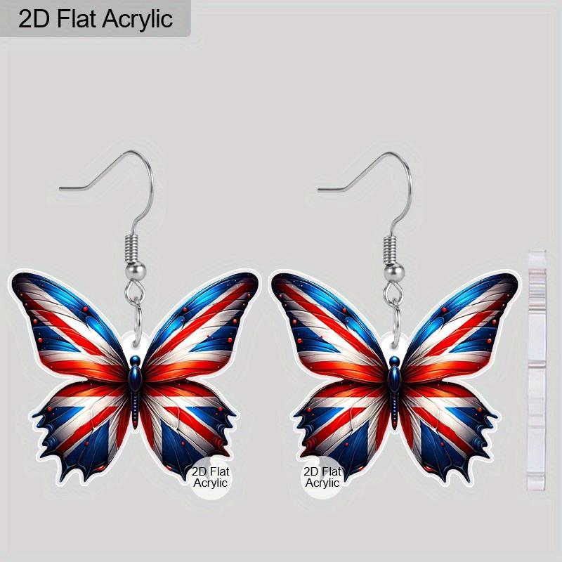 

2D Плоские Цветные Серьги-подвески в виде бабочек с флагом Англии из акрила Легкие Цветные Серьги для Женщин Ювелирные Изделия Подарки