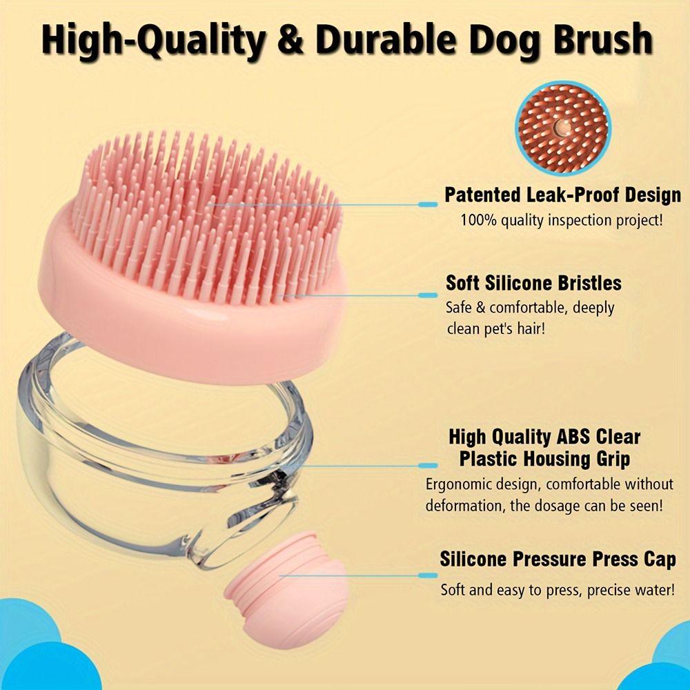 Soap Dispenser Pet Grooming Brush Silicone Bristle Shampoo Dog Brush Bathing Tool Haired Dogs