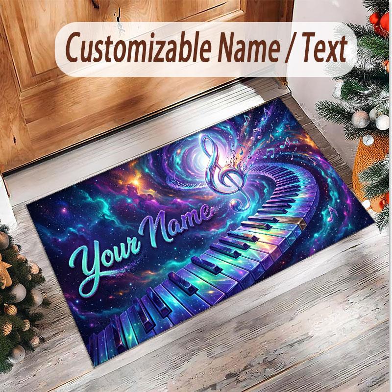Music General Theme Soft Crystal Velvet Rug Custom Name & Text Print Non Slip Floor Rug for Bedroom Living Room