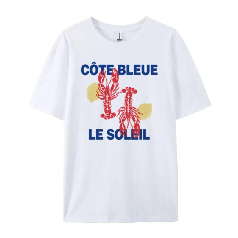 Cute Y2k Lobster Graphic Tees Women Summer Retro Aesthetic Seafood T Shirt Loose Cute La Dolce Vita Shirt Coastal Vacation Tops S
